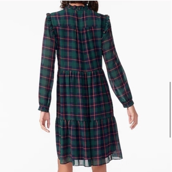 J. Crew Tie Neck Tiered Dress Black Watch Tartan Plaid, size Medium NWOT - Picture 3 of 11